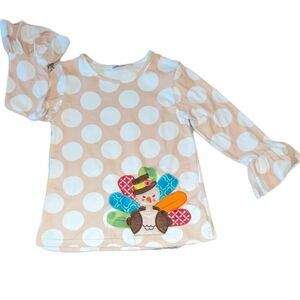 Cream & White Polka Dot A-Line Tunic/Dress w/Appliquéd Turkey Size L (5T)